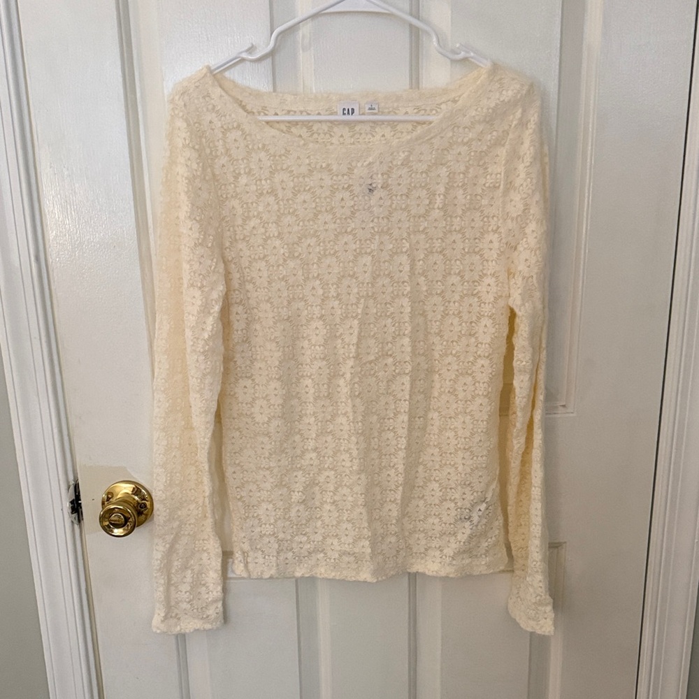 GAP Ivory Floral Lace Long Sleeve Top